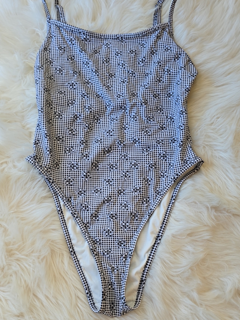 PINK x Frankies Bikinis Floral Gingham One Piece Swimsuit SIZE M